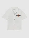 Reiss Off White Mykos 13-14 Yrs Cotton Destination Embroidery Knit Shirt