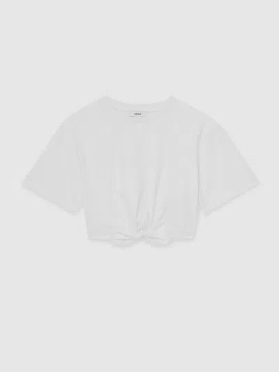 REISS REISS IVORY TYLA 13-14 YRS COTTON TIE-FRONT CROPPED T-SHIRT