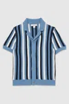 Reiss Airforce Blue Cotton Crochet Stripe Cuban Shirt