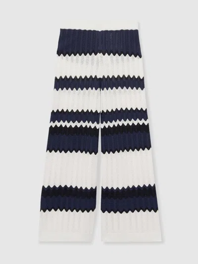 REISS REISS NAVY ALBA 13-14 YRS ZIG-ZAG POINTELLE-KNIT TROUSERS