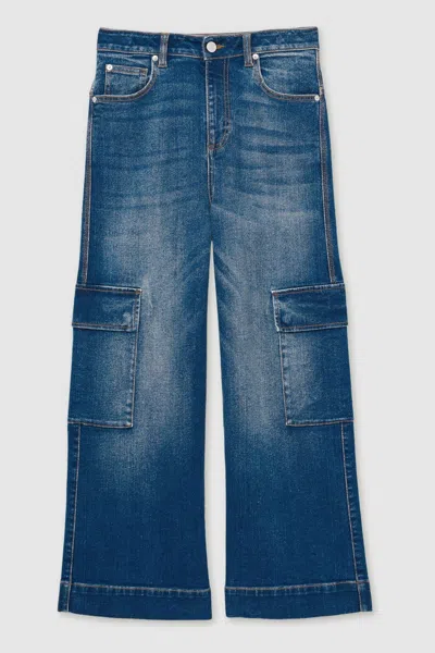 Reiss Blue Wide-leg Cargo-pocket Jeans