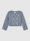 Reiss Blue 13-14 Yrs Double-breasted Bouclé Jacket In Blue