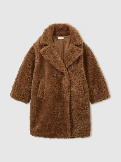 REISS REISS BROWN DARLA 13-14 YRS LONGLINE TEDDY COAT WITH WOOL