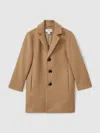 Reiss Kids' Camel 13-14 Yrs Single Breasted Overcoat In Brown