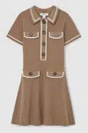 Reiss Brown Rib-knit Button-down Dress