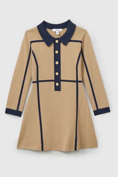 Reiss Camel Nic Panel-intarsia Jersey Dress