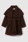 Reiss Chocolate Senior Double Breasted Cape Coat With Wool In Chocolate