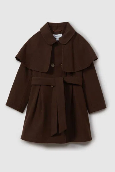 REISS CHOCOLATE KARLIE 13-14 YRS DOUBLE BREASTED CAPE COAT WITH WOOL