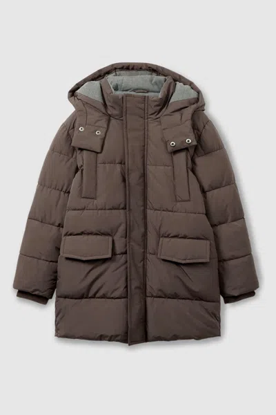 Reiss Chocolate Brown Carston Patch Pocket Quilted Puffer Jacket