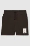 Reiss Chocolate Brown / Off White 13-14 Yrs Jersey Drawstring R Print Shorts In Chocolate Brown / Off White