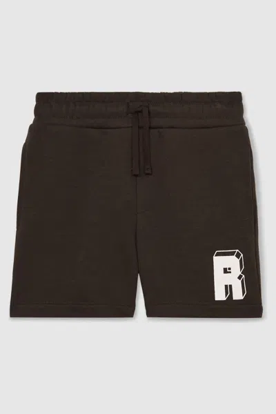 Reiss Chocolate Brown / Off White 13-14 Yrs Jersey Drawstring R Print Shorts