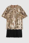 Reiss Gold Sequin T-shirt Dress In Gold