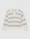 Reiss Grey 13-14 Yrs Wool-blend Striped Collared Jumper With Cashmere In Gray