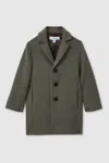 Reiss Green Smoke Gable Teen Single Breasted Overcoat