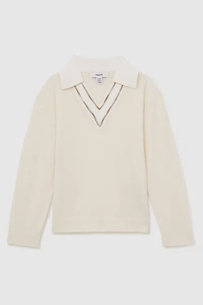 Reiss Ivory 13-14 Yrs Wool Collared Cricket Jumper