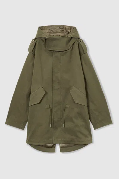 Reiss Khaki Cotton-blend Gabardine Utility Coat