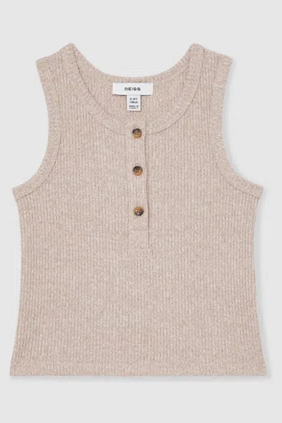 Reiss Kids' Mink Rib-knit Button-placket Vest