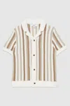 Reiss Natural Cotton Crochet Stripe Cuban Shirt