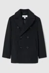 Shop Reiss Navy Bergamo 13-14 Yrs Wool-blend Twill Double-breasted Coat