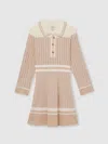 Reiss Pale Pink Colette 9-13 Yrs Rib-knit Pointelle Flared Dress In Neutral
