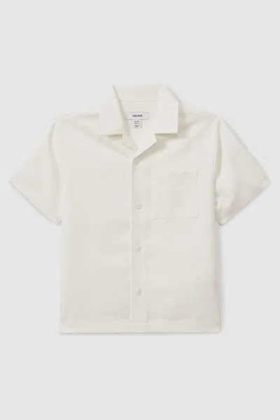 Reiss Off White Twill Cuban Collar Shirt