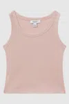 Reiss Pale Pink Teen Cotton Blend Ribbed Vest