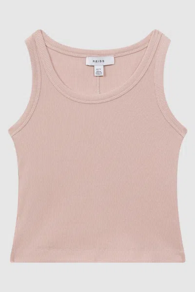 Reiss Pale Pink Teen Cotton Blend Ribbed Vest