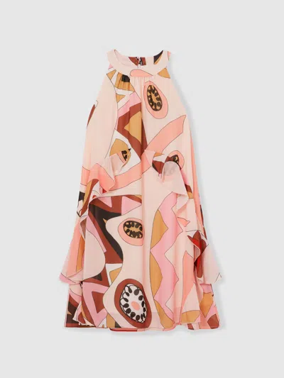 Reiss Kids' Pink 13-14 Yrs Printed Ruffle-trim Dress