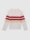 Reiss Pink 13-14 Yrs Wool Blend Striped Crew Neck Jumper In Pink