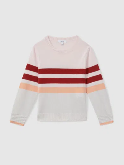 Reiss Kids' Pink 13-14 Yrs Wool Blend Striped Crew Neck Jumper