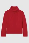 Reiss Red 13-14 Yrs Wool-blend Cable-knit Roll-neck Jumper In Red