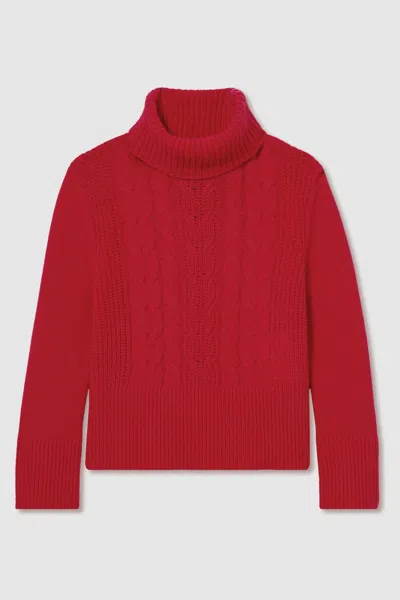 Reiss Red Carina 13-14 Yrs Wool-blend Cable-knit Roll-neck Jumper