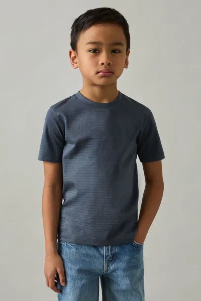 Reiss Kids' Airforce Blue Cotton Textured Crew-neck T-shirt