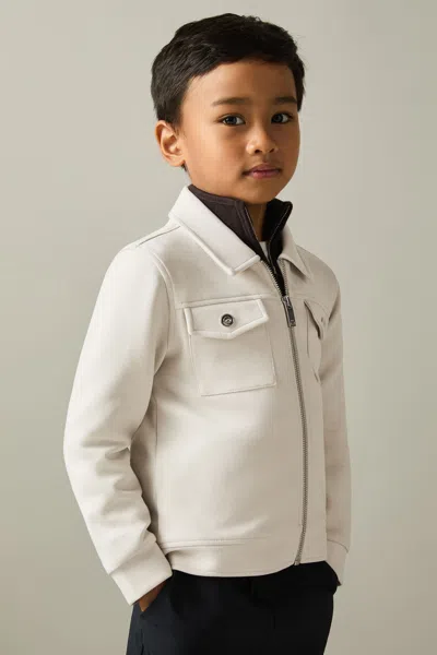 Reiss Cement Medina Interlock Jersey Zip-through Jacket