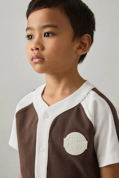 Reiss Chocolate Brown / Off White Nori 3-9 Yrs Cotton Waffle-knit Badge Shirt