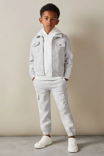 Reiss Grey Melange Carmello Junior Textured Cotton Blend Jacket