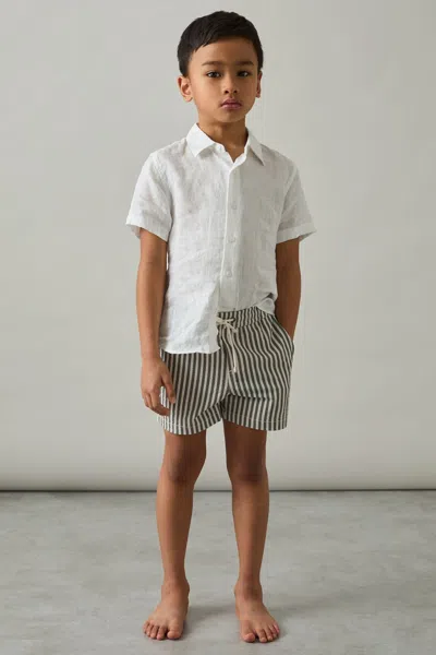 Reiss Sage/white 3-9 Yrs Seersucker Striped Swim Shorts