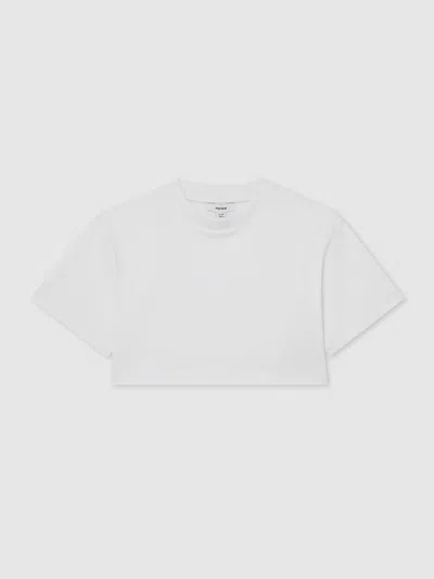 Reiss Kids' White 3-9 Yrs Cotton Relaxed Cropped T-shirt In Black