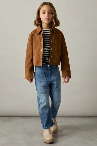 Reiss Blue Barrel-leg Patch-pocket Jeans
