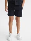 Reiss Navy Slim Fit Textured Drawstring Shorts In Blue