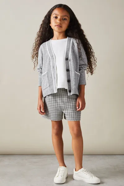 Reiss Grey Juni 4-9 Yrs Wool-blend Stripe-detail Cardigan With Cashmere