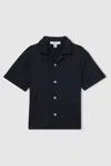 Reiss Navy Wave Jacquard Cuban Collar Shirt In Navy