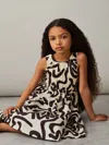 Reiss Girls Cream & Black Cotton Printed Shirred Dress