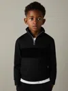 Reiss Kids' Black 3-9 Yrs Slim Fit Half-zip Funnel Neck Velour Sweatshirt