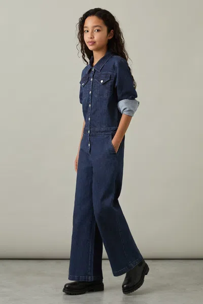 Reiss Blue Wide-leg Denim Jumpsuit
