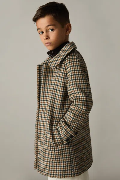 Reiss Brown Multi Wool-blend Shephards Check Coat