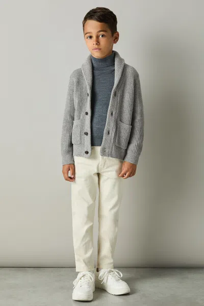 Reiss Grey Melange Nimbus Shawl Collar Cardigan With Cotton And Wool