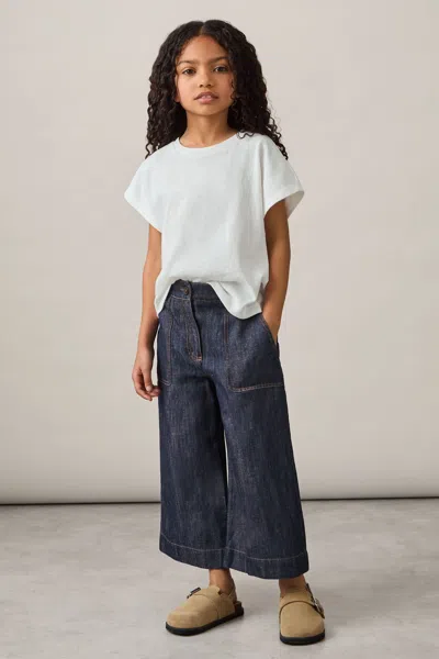 Reiss Indigo Cotton-linen Wide Leg Trousers