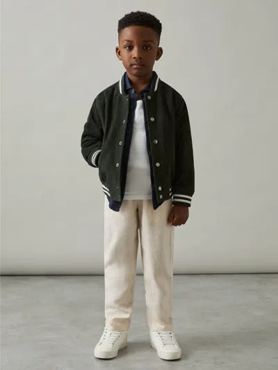 Reiss Stone 3-9 Yrs Linen Blend Drawstring Trousers In Green