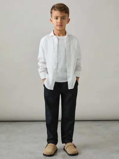 Reiss Navy Stripe 3-9 Yrs Linen Blend Drawstring Trousers